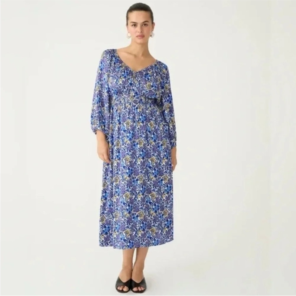 J. Crew V Neck Midi Dress in Fete Floral Print